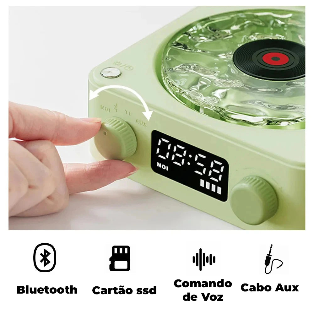 Caixa de Som Bluetooth + Luminária Vinil Retrô – Cultura Puff™