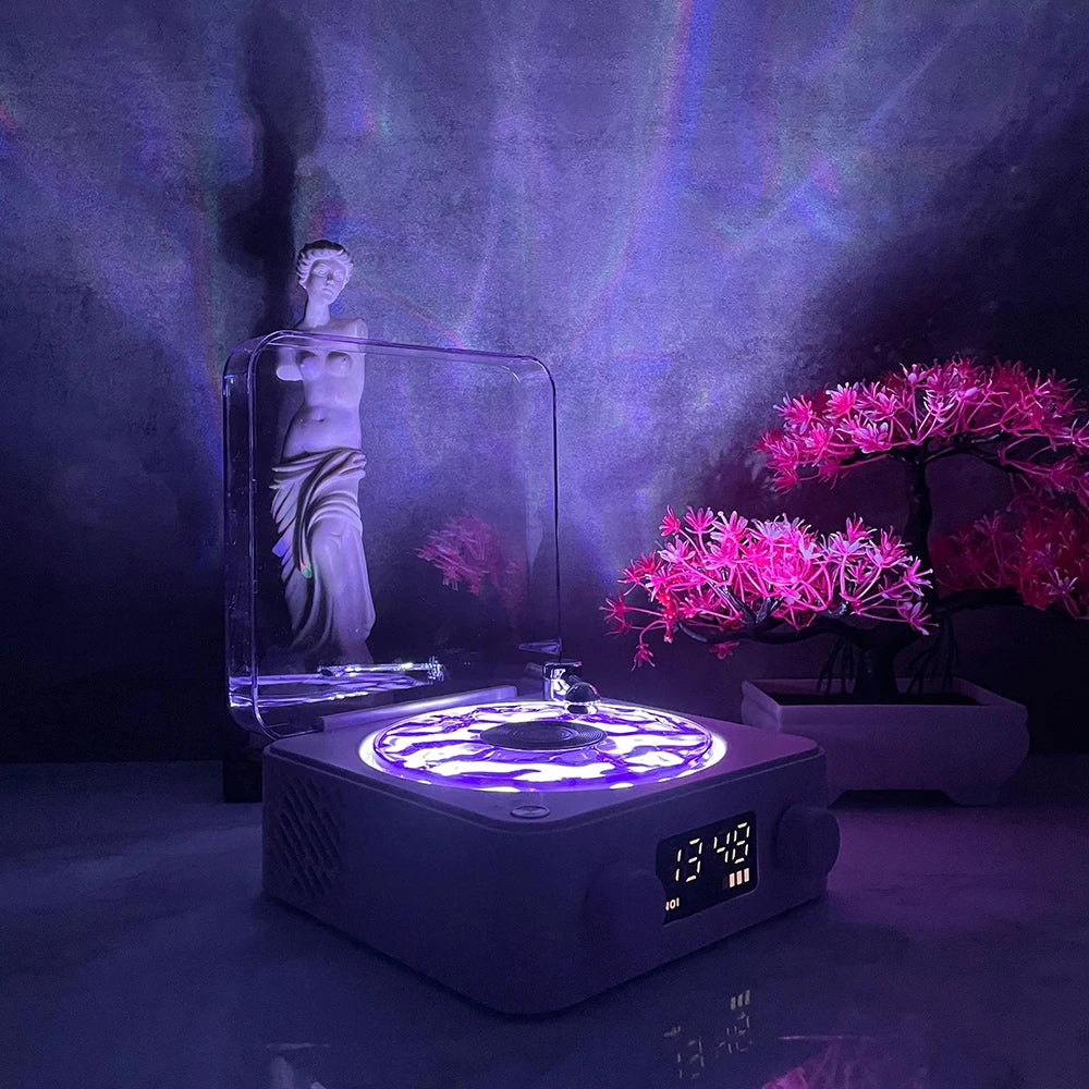 Caixa de Som Bluetooth + Luminária Vinil Retrô – Cultura Puff™