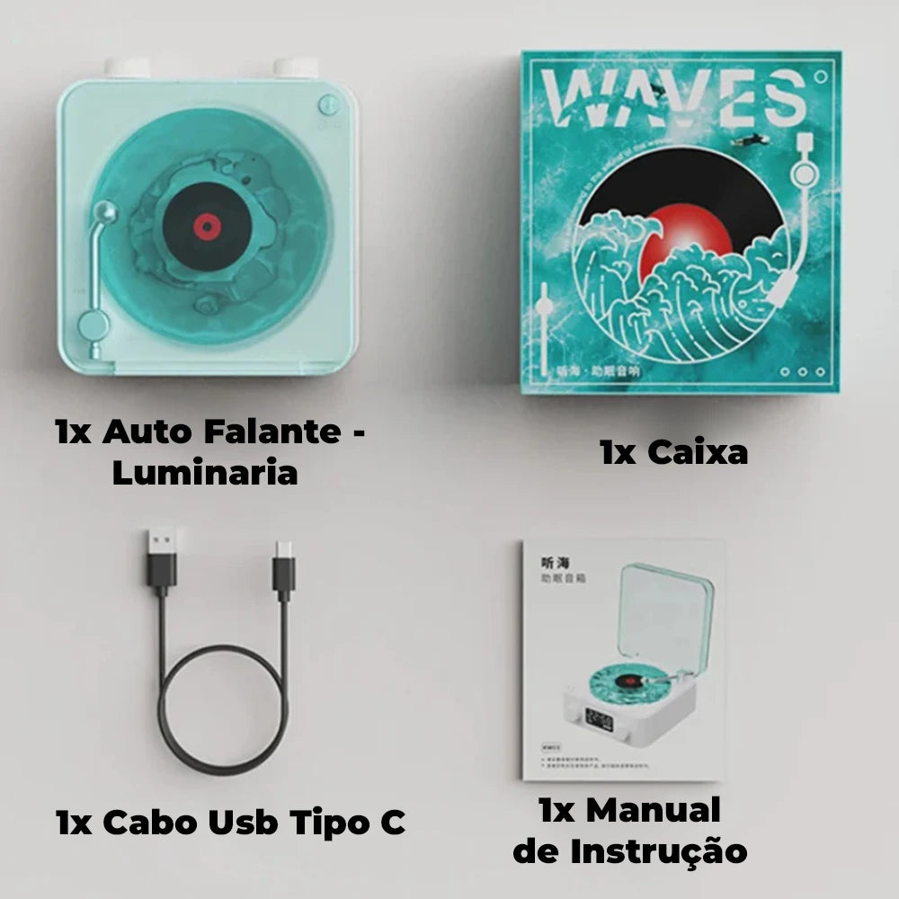 Caixa de Som Bluetooth + Luminária Vinil Retrô – Cultura Puff™