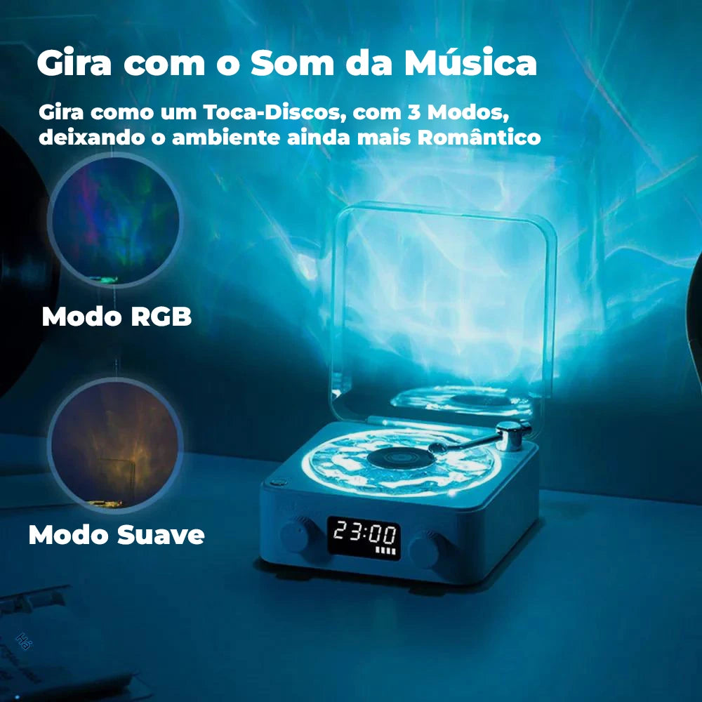 Caixa de Som Bluetooth + Luminária Vinil Retrô – Cultura Puff™