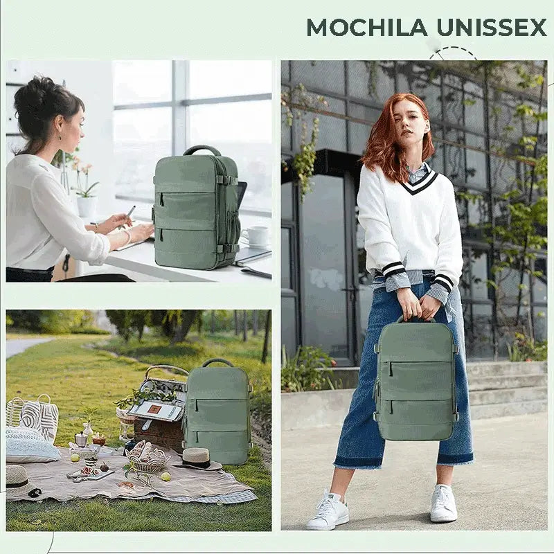 Mochila de viagem verde unissex Smart Travel vista frontal