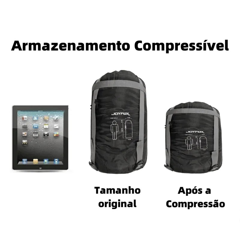 Comparação de tamanho que ilustra o armazenamento compressível, essencial para portabilidade extrema e conveniência em viagens.