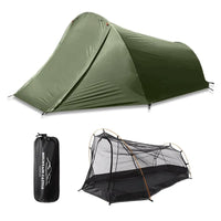 Barraca Camping para 2 Pessoas Resistente | Oxford Pro em duas camadas (interna mosquiteiro e externa impermeável), destacando a versatilidade do modelo removível.