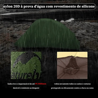Close-up do tecido impermeável Nylon 20D, reforçando a qualidade premium e a durabilidade do revestimento de silicone.