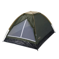 Barraca compacta com dimensões 2.05m x 1.45m, ideal para 2 pessoas, equilibrando portabilidade e durabilidade.