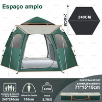Interior espaçoso mostrando a capacidade para 2 adultos e 2 crianças, realçando o conforto familiar e a altura superior (210cm).