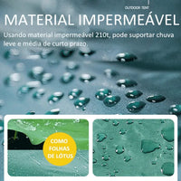Detalhe do material impermeável 210t com efeito 'folha de lótus', garantindo vedação superior e durabilidade contra chuva leve a média.