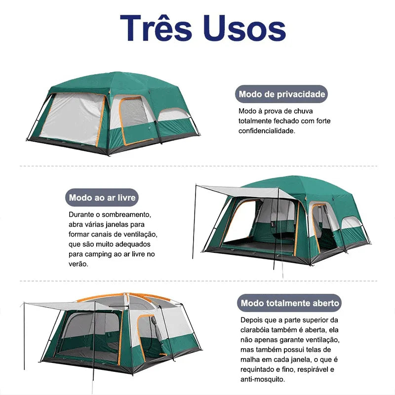 Barraca-de-Camping-Grande-8-a-12-Pessoas-Familiar-e-Impermeavel mostrando formas de usar