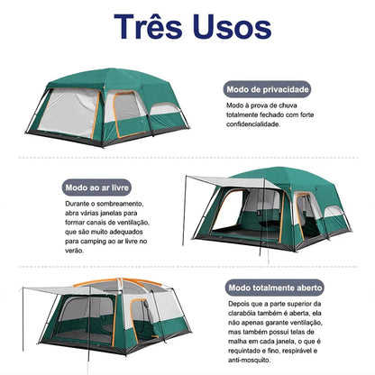 Barraca-de-Camping-Grande-8-a-12-Pessoas-Familiar-e-Impermeavel mostrando formas de usar