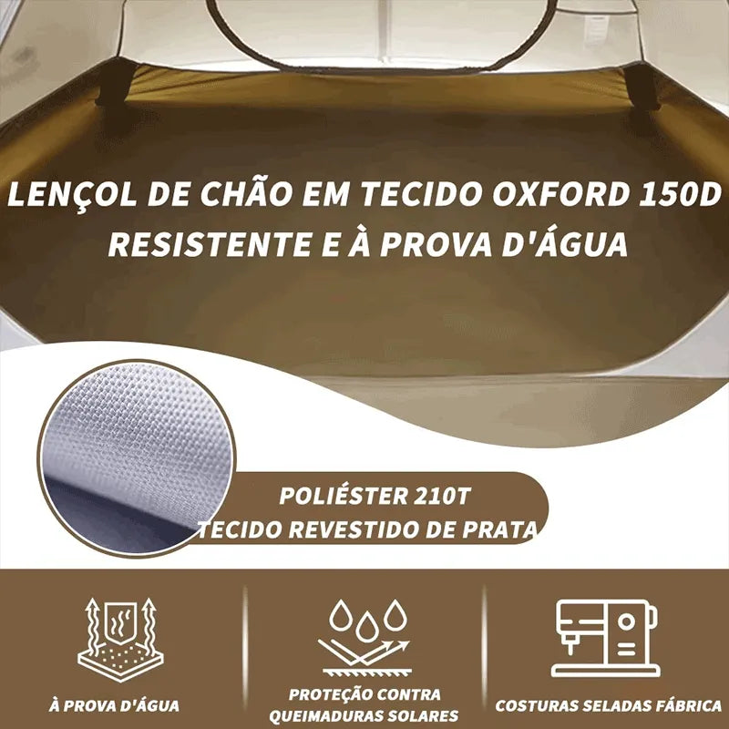 Detalhe do lençol de chão em tecido Oxford 150D e Poliéster 210T com proteção contra queimaduras solares (FPS 50+).
