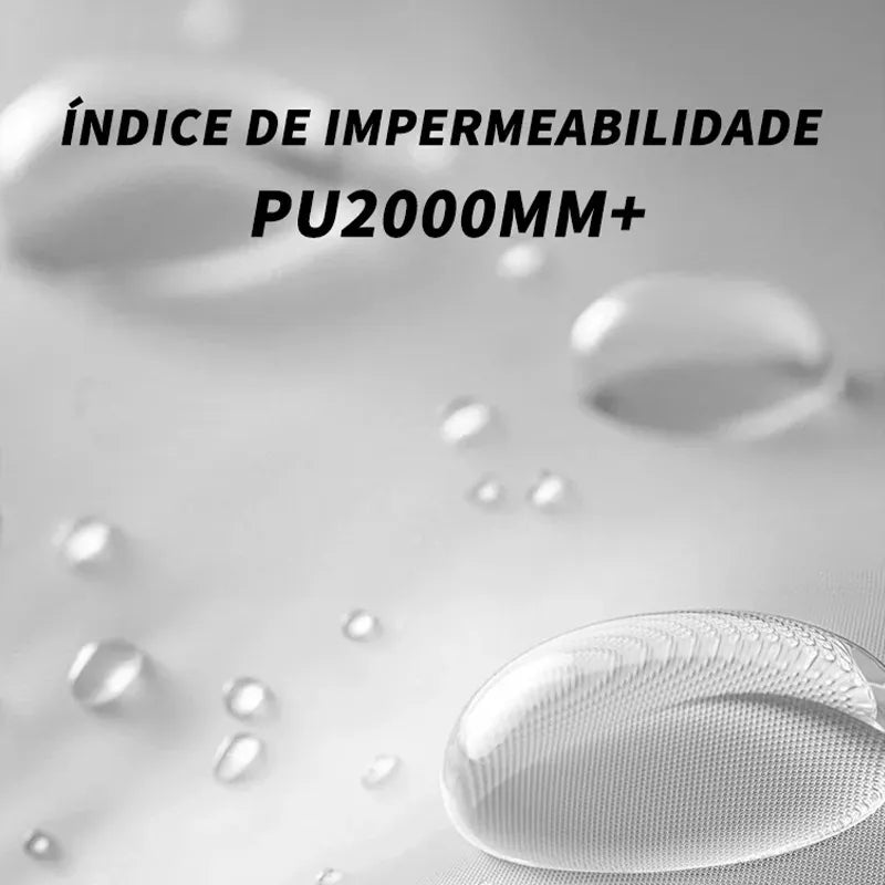 Detalhe do tecido impermeável da Barraca Cloud River, mostrando o Índice de Impermeabilidade PU2000MM+ contra chuva.