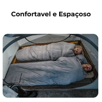 Interior da Barraca Cloud River 3P, mostrando o espaço confortável para duas pessoas e o piso em tecido Oxford.