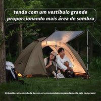 Barraca de camping Cloud River 3 Pessoas com toldo lateral aberto, criando área de sombra e vivência na natureza.