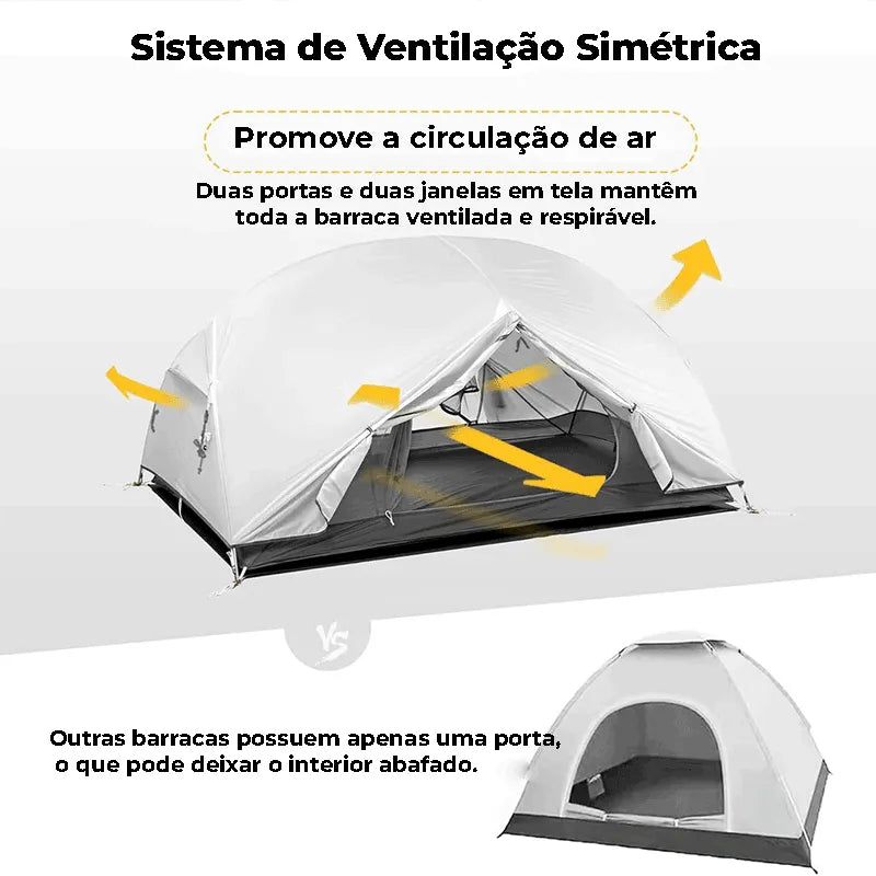 Imagem do sistema de ventilação simétrica com duas portas e duas janelas, promovendo conforto e higiene ideal para 2 pessoas.