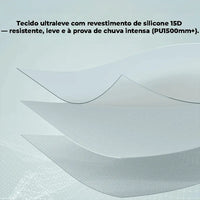 Tecido Nylon 20D com revestimento de silicone, impermeabilidade 3000mm, vedação total contra chuva.