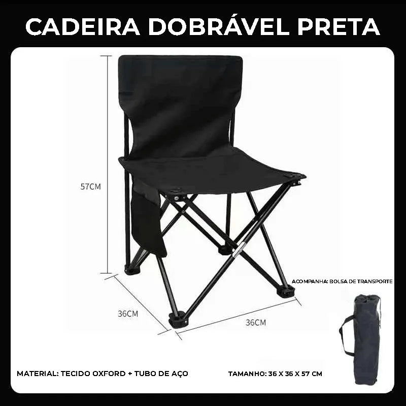 Cadeira Dobrável Portátil Preta | Outdoor Basic
