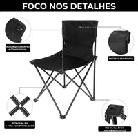 Detalhes da estrutura em X para alta estabilidade e pés antiderrapantes, priorizando a segurança e o Alto Valor dos componentes.