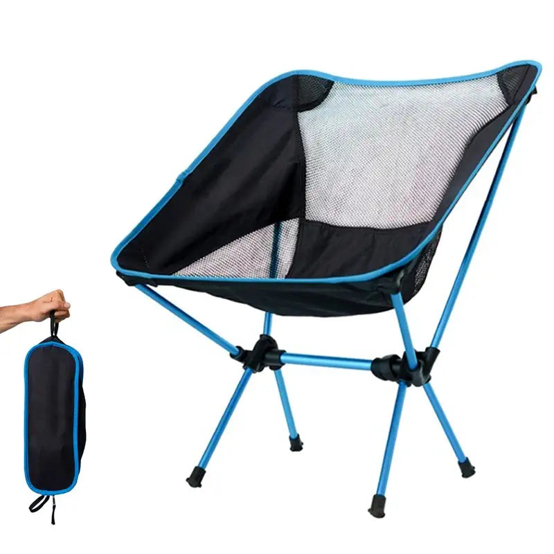 Cadeira de camping dobrável azul deep com bolsa de transporte compacta fundo branco