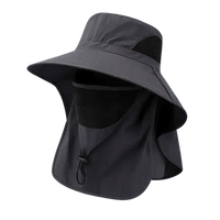 Chapéu Pescador cinza com balaclava e proteção solar total, ideal para segurança no uso outdoor.