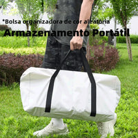 Pessoa carregando a bolsa de armazenamento portátil do kit, reforçando a conveniência e a portabilidade para o fácil transporte.