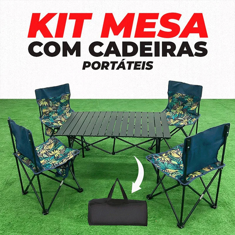 Kit Mesa Dobrável com 4 Cadeiras | Freedom Camp