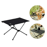 Mesa de camping com foco no uso prático e apoio firme para bebidas e objetos, reforçando a durabilidade.