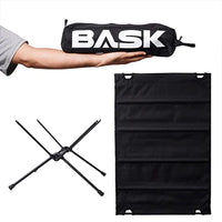 Componentes da Mesa Pocket Trail (estrutura, tecido e bolsa), mostrando a montagem rápida e o design simples para conveniência.