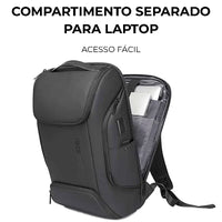 Mochila Antifurto com compartimento separado para laptop, garantindo acesso rápido e máxima proteção de eletrônicos.