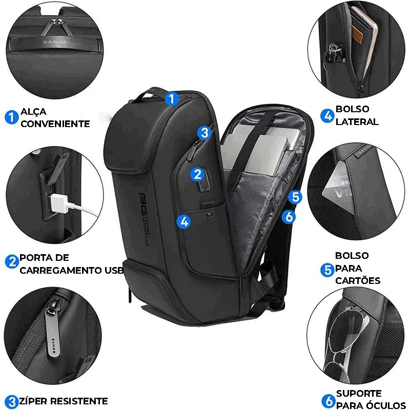 Mochila Masculina Antifurto Preta | Bange Smart