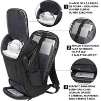 Vista interna com espaço acolchoado para notebook 15.6", ideal para viagens curtas e segurança de eletrônicos.