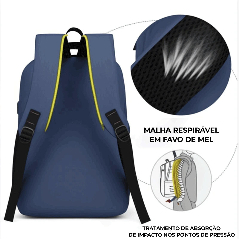 Mochila Masculina Azul Antifurto USB | Urban Tech