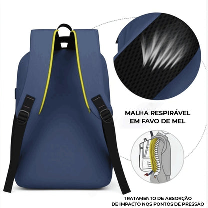 Mochila Masculina Azul Antifurto USB | Urban Tech