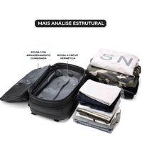 Análise estrutural mostrando a bolsa a vácuo hermética e o armazenamento combinado, USP de inovação e organização.