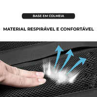 Detalhe da base em colmeia e material respirável, garantindo conforto e ventilação ideal (anti-suor).
