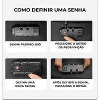 Instruções de como definir uma senha no cadeado codificado, reforçando a segurança e o Alto Valor do acessório.