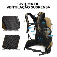 Sistema de Ventilação Suspensa na traseira, com tela respirável e alças acolchoadas, garantindo conforto ergonômico e anti-suor.
