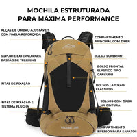 Mochila estruturada de 35 Litros com sistema plug-in e compartimento para sapato, construída para máxima performance.