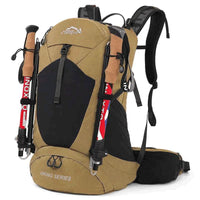 Mochila de Camping 35 Litros com suporte externo para bastão de trekking, essencial para aventura e Alto Valor.