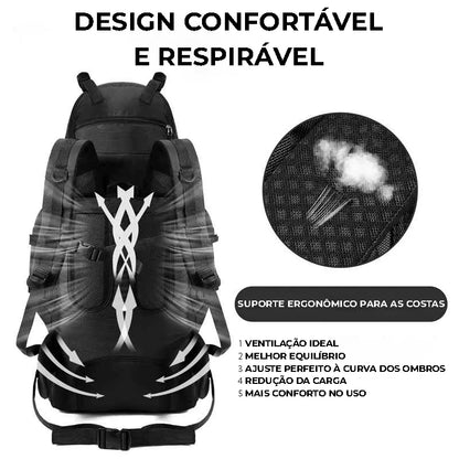 Vista traseira com suporte ergonômico para as costas, garantindo ventilação ideal e redução da carga para maior conforto.