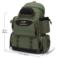 Mochila de Pesca Tática verde com 50cm de altura, destacando a durabilidade e a organização modular para equipamentos.