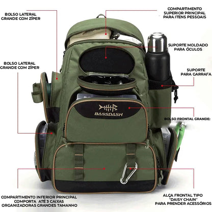 Mochila de camping verde militar grande e impermeável Pesca Master