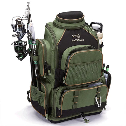 Mochila de camping verde militar Pesca Master com múltiplos compartimentos,

