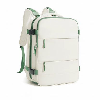 Mochila de viagem compacta com compressão a vácuo demonstrada, USP de inovação e Alto Valor para otimização de espaço.