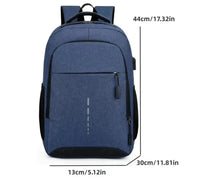 Mochila com dimensões otimizadas (44cm altura), ideal para portabilidade e conveniência, com design antifurto.