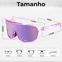 Óculos Esportivo Performance com medidas detalhadas, garantindo durabilidade e ajuste perfeito no rosto.