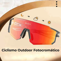 Óculos Fotocromático em cenário de ciclismo feminino outdoor, otimizando a performance em todas as condições de luz.