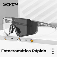 Óculos em cenário de ciclismo outdoor, destacando a função fotocromática para performance em condições de luz variáveis.