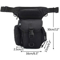 Pochete tática com dimensões otimizadas (30cm altura), ideal para portabilidade e organização de itens essenciais.