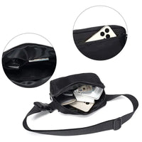 Vista interna da pochete, mostrando a organização essencial para celular, chaves e carteira, reforçando a segurança de itens de Alto Valor.