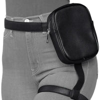 Vista inferior da pochete de perna, mostrando a espessura compacta e a durabilidade do material.